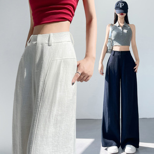 Cotton and Linen Wide-leg Pants Women's 2025 Summer High Waist Draping Old Money Style Suit Straight Tube Slimming Casual Floor Long Pants