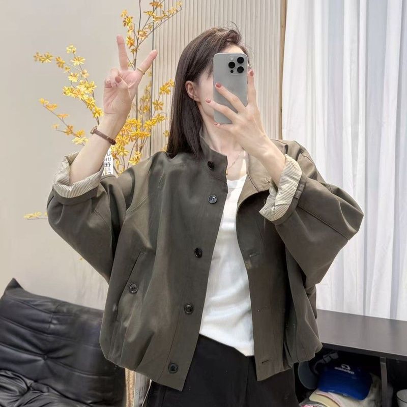 洋气立领夹克外套女2025春秋新款宽松休闲条纹短外套短款上衣女|undefined