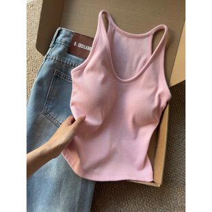 Dopamine U-neck sexy pure desire sling for women in summer with breast pads inside a bottoming top and an anti-exposure vest