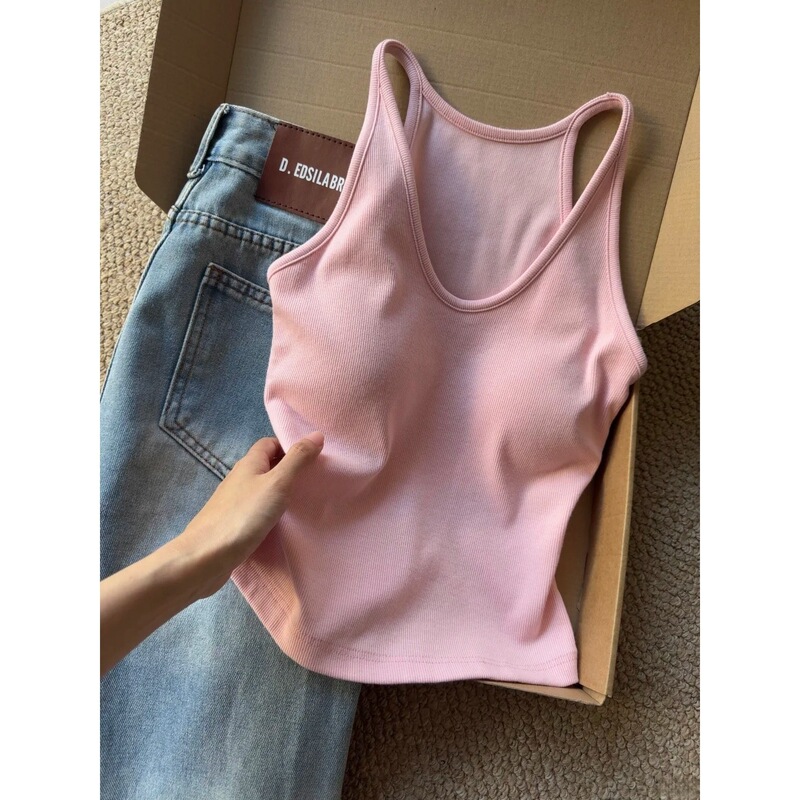 Dopamine U-Neck Sexy Pure Desire Camisole for Women, Summer Top with Chest Pads, Inner Wear, Outer Wear, Anti-Exposure Tank Top