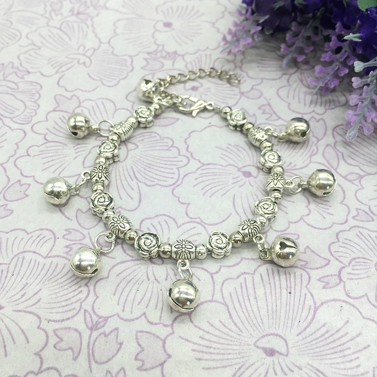 Retro Bohemian Ethnic Style Xizang Silver Bracelet for Women, Sweet Bell Anklet, Versatile Accessory for Dance Performances