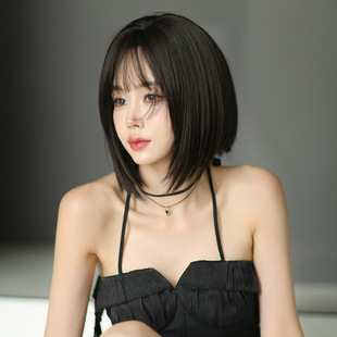 Summer new wig women's short straight hair artificial chemical fiber wig whole top breathable full head cover short hair tail buckle