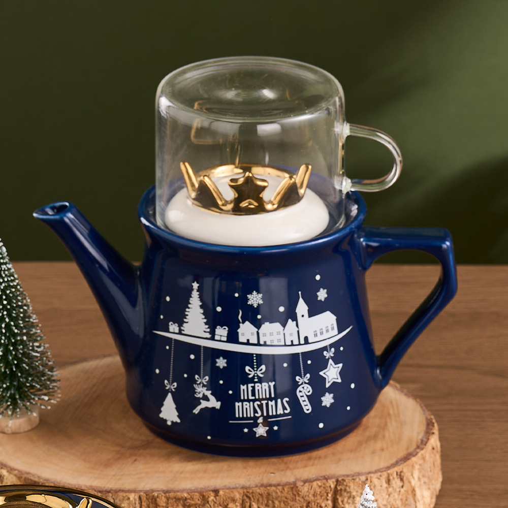 Ins encantador dibujo animado nieve regalo de navidad taza de cerámica set de té regalo de navidad regalo casual