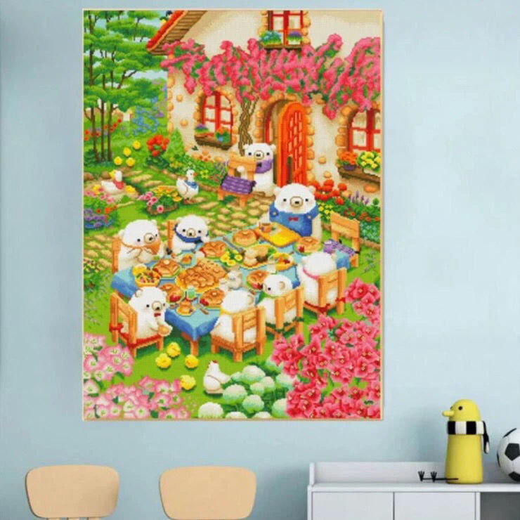 Auténtico Punto de Cruz de la Mona Lisa, Lindo Diseño de Mascotas Reunidas, Bordado Simple Hecho a Mano, Decoración de Anime de Dibujos Animados image 2
