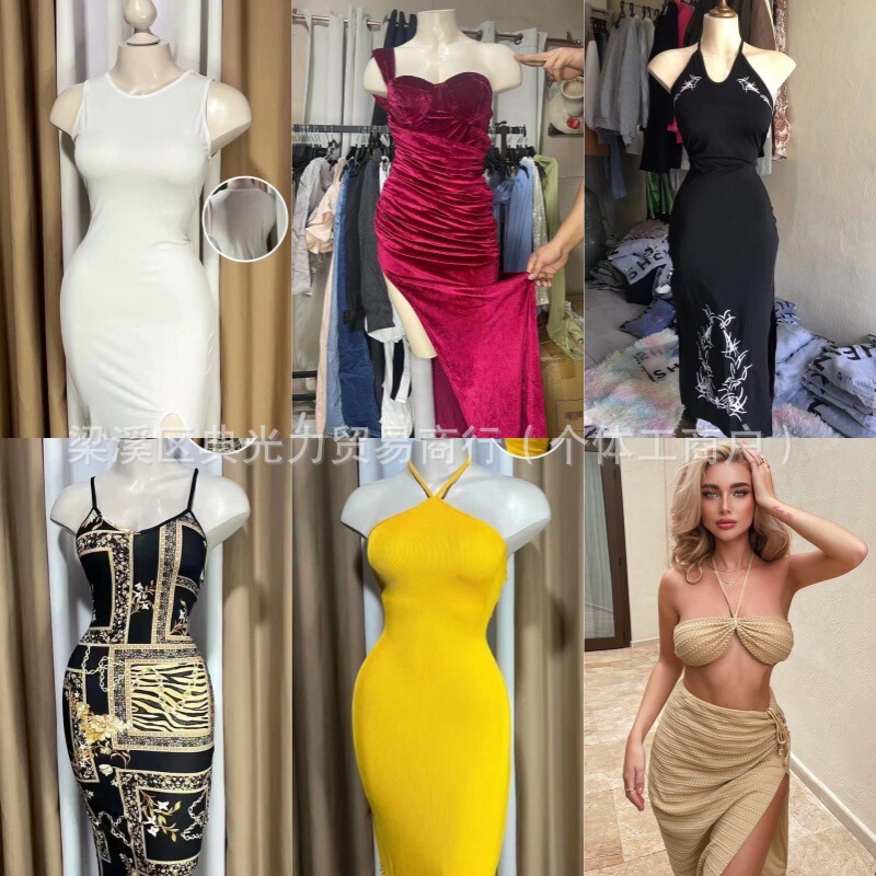 Fast Fashion Brand Dresses in Multiple Colors, Tight-Fitting and Sexy, Low-Priced Source from Foreign Trade Factories, Large Quantity, Excellent Price, Wholesale