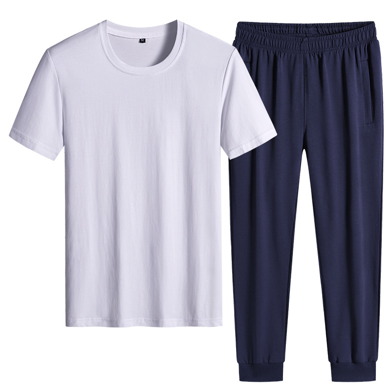 Trajes deportivos de verano delgados pantalones de manga corta de dos piezas de ropa de hombre casual camiseta de color sólido ropa deportiva se puede imprimir