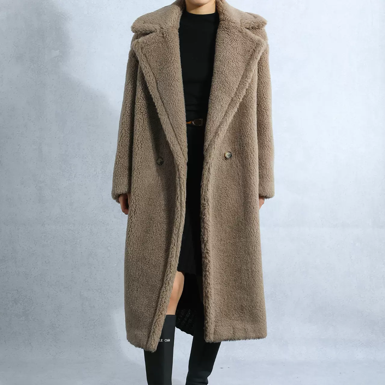 现货玺子高端泰迪熊廓形大衣女长款女Teddy宽松皮草毛呢加厚外套