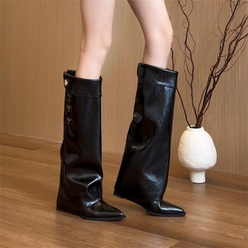 Elegant winter high boots pointed-toe flat