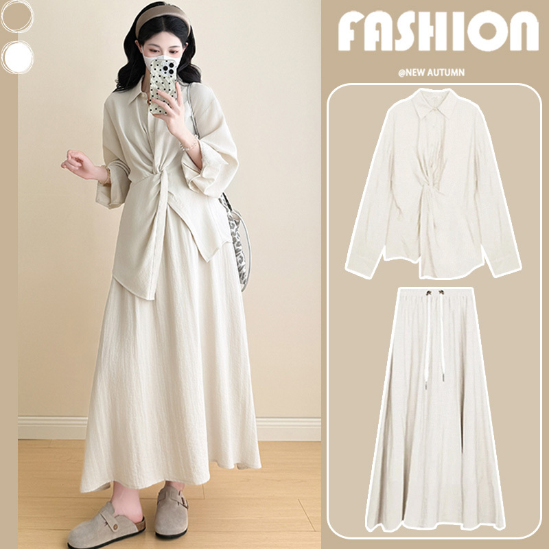 Maternity Wear Autumn Outfit 2025 New Set for Pregnant Moms, Long-Sleeve Top and Skirt, Autumn Clothing, High-End Maternity Set