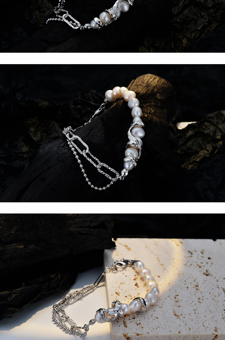 Fashion Geometric Sterling Silver Inlay Artificial Pearls Bracelets 1 Piece