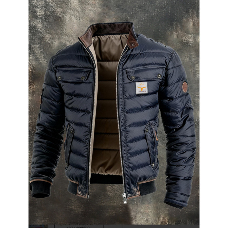 European and American Cross-Border Amazon Men's Retro Leather Quilted Patchwork Warm Zip-Up Outdoor Jacket Mg877