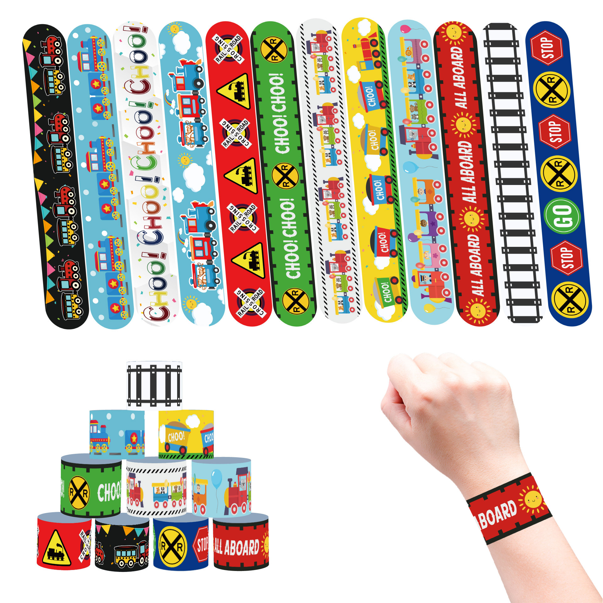Nuevo tren transfronterizo amazónico temático anillo de goma juguete infantil pulsera de fiesta