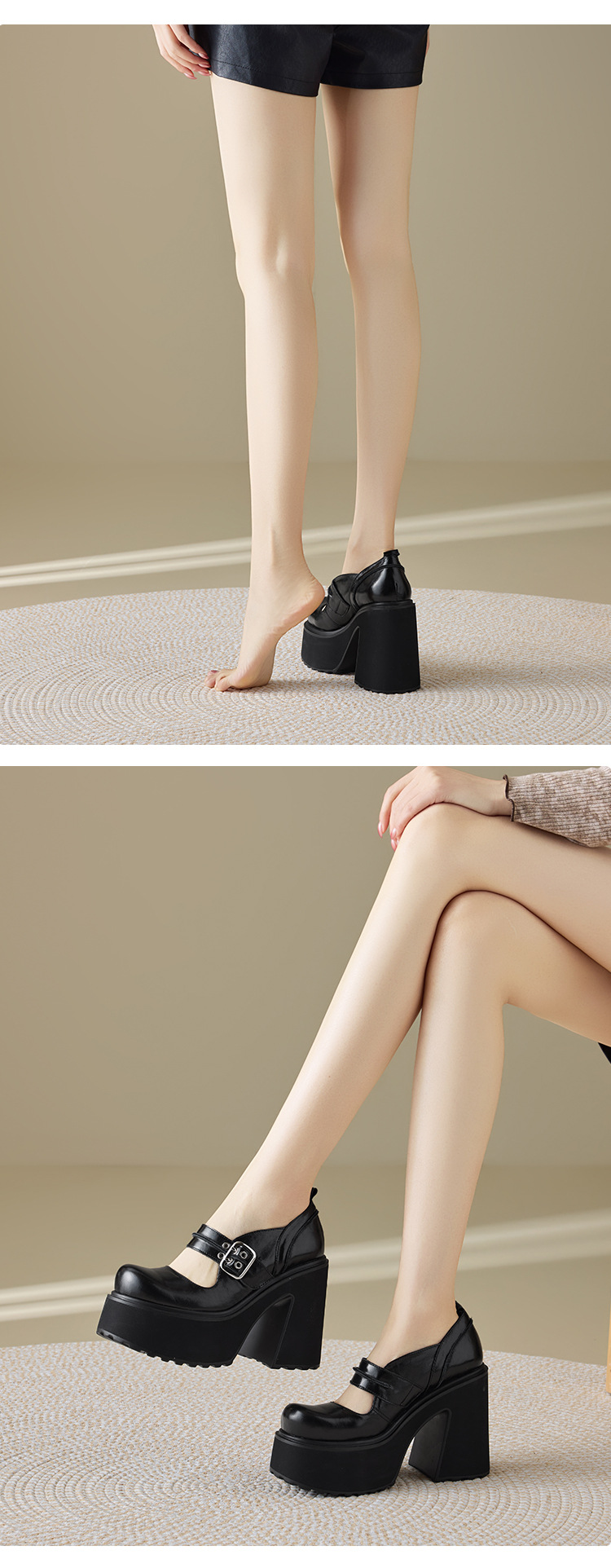 Giày Mary Jane nữ đế dày gót 12 cm phong cách cổ điển học sinh — màu đen chi tiết 5