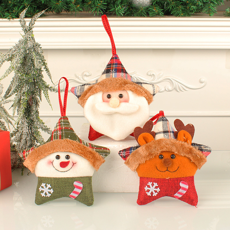 Christmas Eve Santa Reindeer Christmas Tree Decoration, Creative Plush Christmas Pentagon Star Ornament