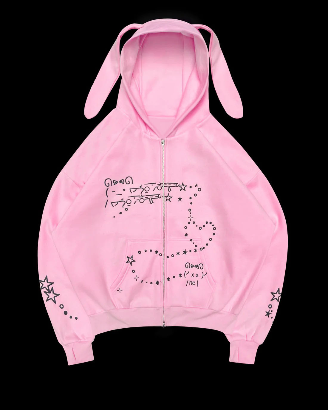 Fashionable Ins New Autumn/Winter Casual Bear Star Printed Loose Zipper Hoodie Set_voghion.com
