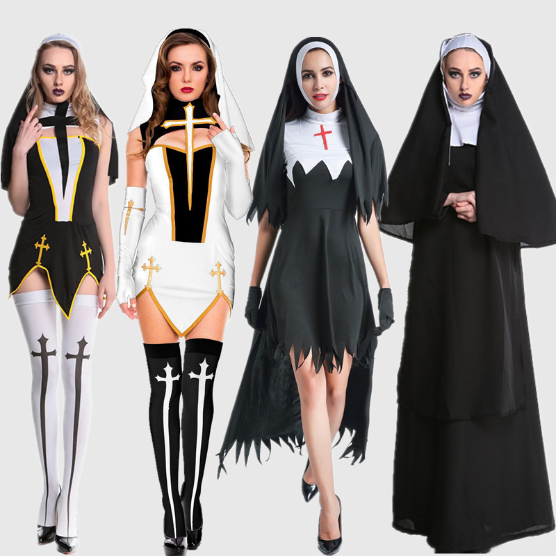 Halloween Zombie Nun Costume Adult Easter Evil Party Uniform Virgin Mary Opera Chorus Costume