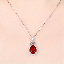 日韩女双月弯红宝石吊坠镀银镶嵌克拉水滴形宝石吊坠碧玺锁骨项链