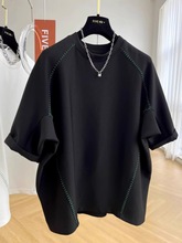 特大码2 300斤设计感明线短袖T恤男夏季蝙蝠型圆领百搭肥佬上衣潮