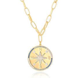 外贸亚马逊畅销款黄铜指南针项链时尚百搭精致个性男女高级感饰品