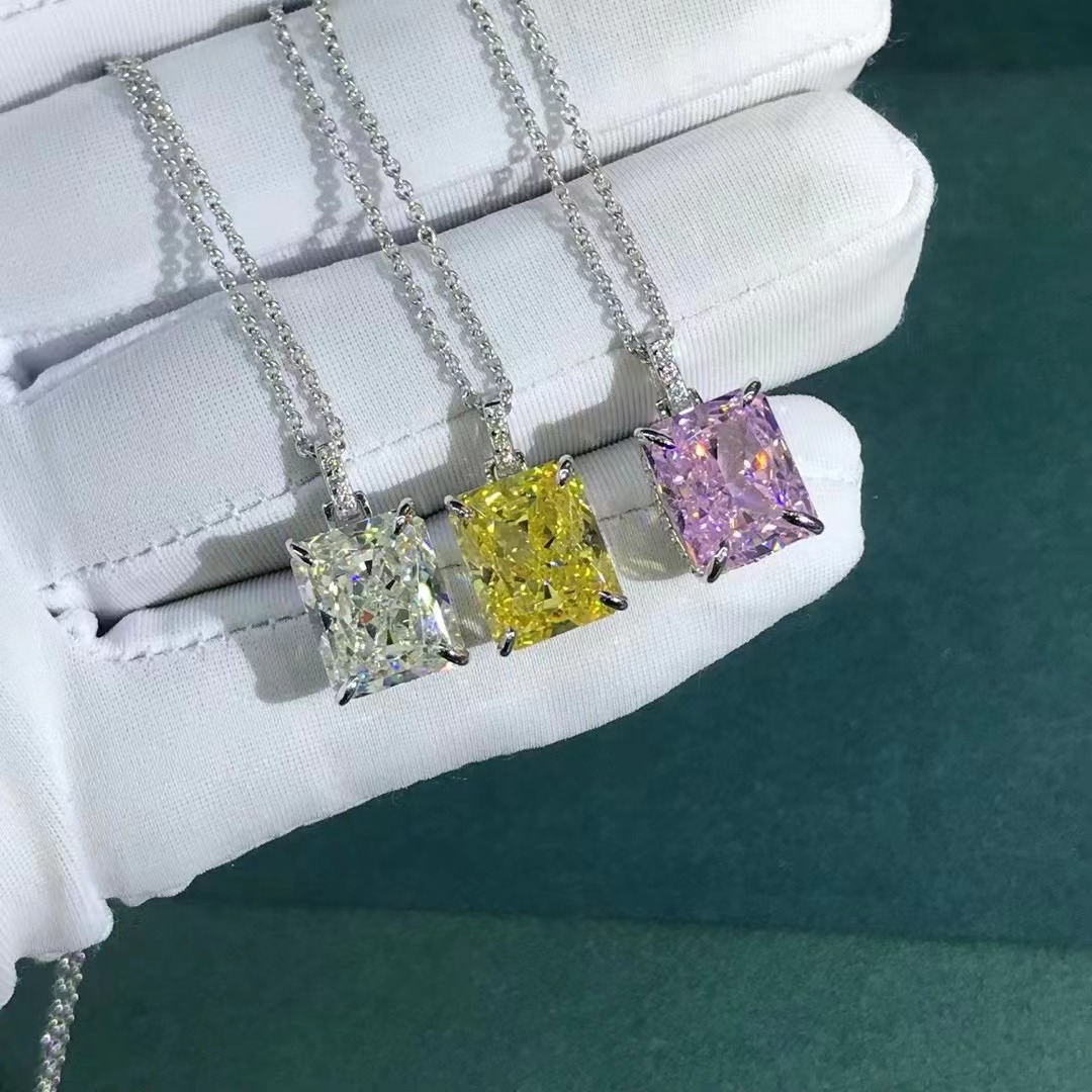 Plata esterlina ligera de lujo en vivo Radeon corte accesorios de diamante amarillo nuevo collar 5 quilates VVS grado D color 3EX corte