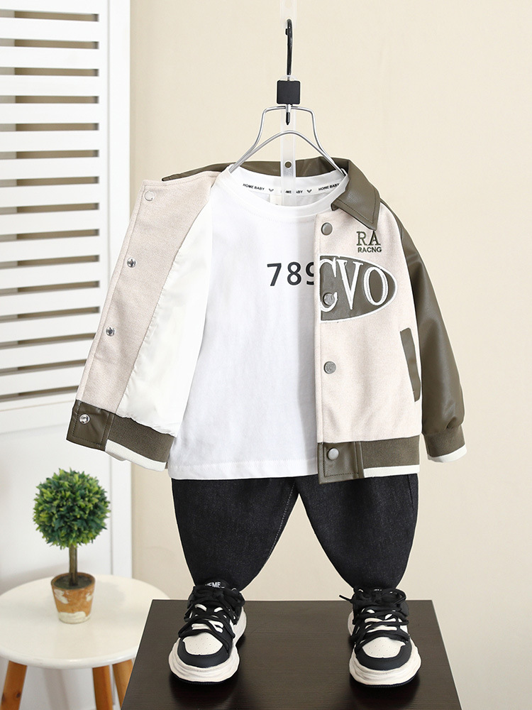 5993 Chaqueta de cuero de la calle frita de otoño para niños 2024 Primavera y otoño Nuevo estilo Chaquetas de otoño para bebés geniales y guapos Chaqueta coreana