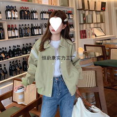 浅绿色休闲夹克外套女短款2025秋新款韩版宽松减龄小个子炸街上衣