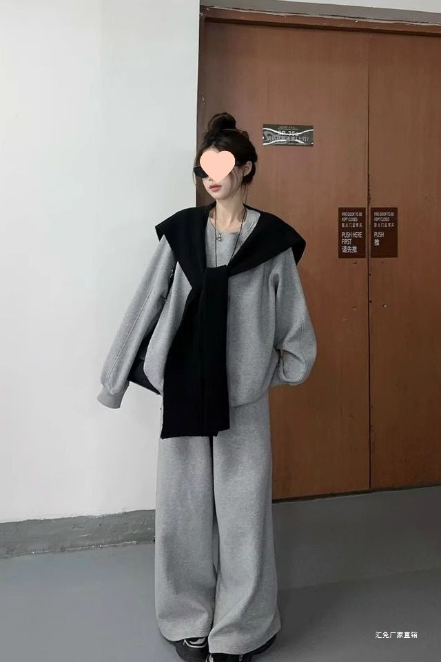 300斤大码女装休闲运动套装秋冬胖240宽松显瘦卫衣阔腿裤两件装