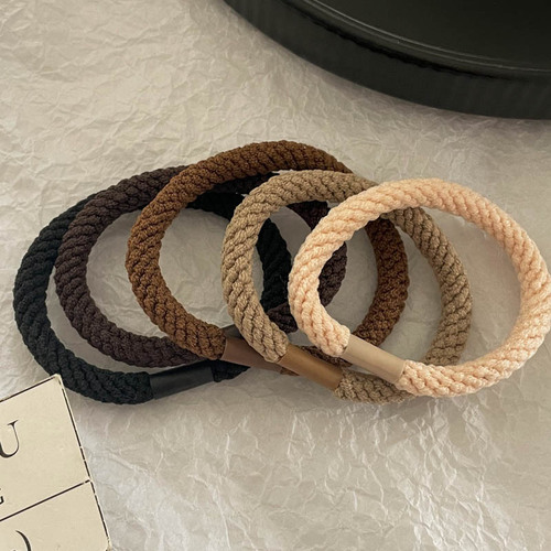 Korean-style High-Elastic Hair Tie, Versatile Coffee-Colored Hairband, Twisted Cinnamon-Style Loop for Ponytails, Women's Rubber Hair Rope