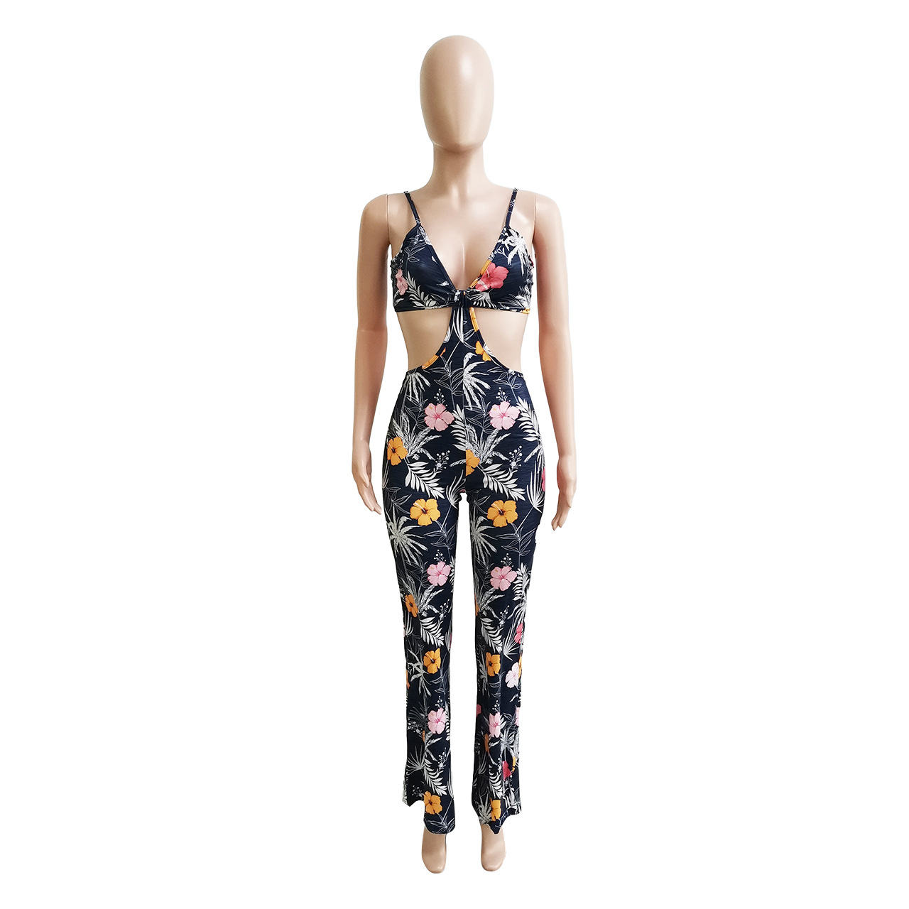 Women Clothing Spring Summer Beach Vacation Tube Top Hollow Out Cutout Jumpsuit