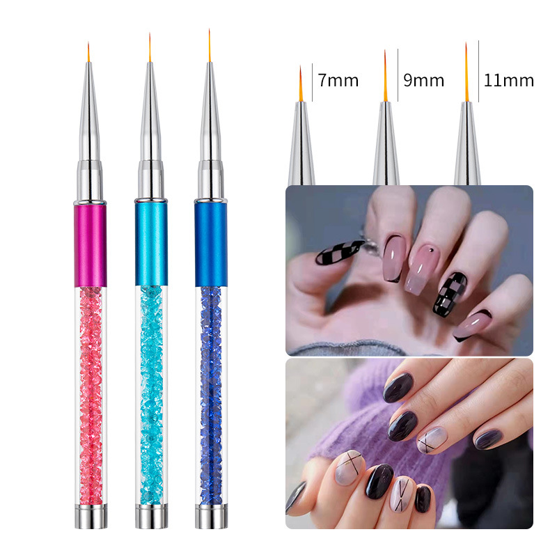工厂直供 带盖美甲笔刷3色美甲拉线笔拉花笔彩绘雕花笔水晶带钻杆