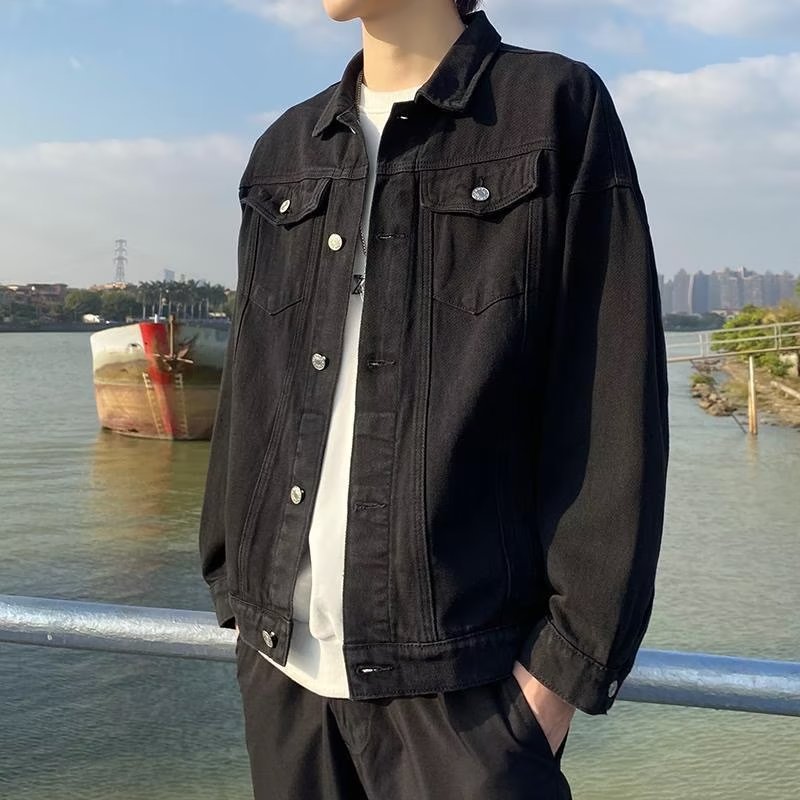미국 스타일 하이 스트리트 데님 재킷 남성용 봄 가을 레트로 루즈핏 라펠 워크웨어 재킷 트렌디 브랜드 캐주얼 상의 남성용