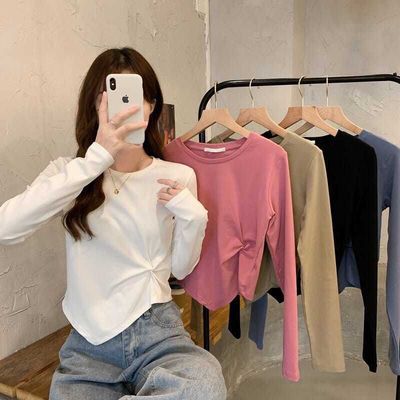纯色设计感小众不规则打结上衣2021新款短袖t恤女韩版百搭显瘦