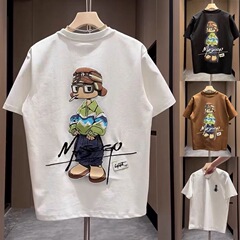 潮牌漫画プリント半袖tシャツ男性夏カップル百合個性半袖t青年カジュアルラウンドネックシャツ