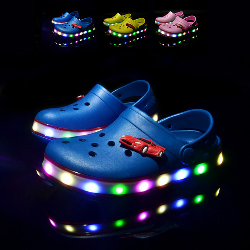 LED Light Shoes Children's Crocs Summer Children's Shoes Sandals 24 New Slippers Beach Shoes Hollow Baby Shoes Wholesale