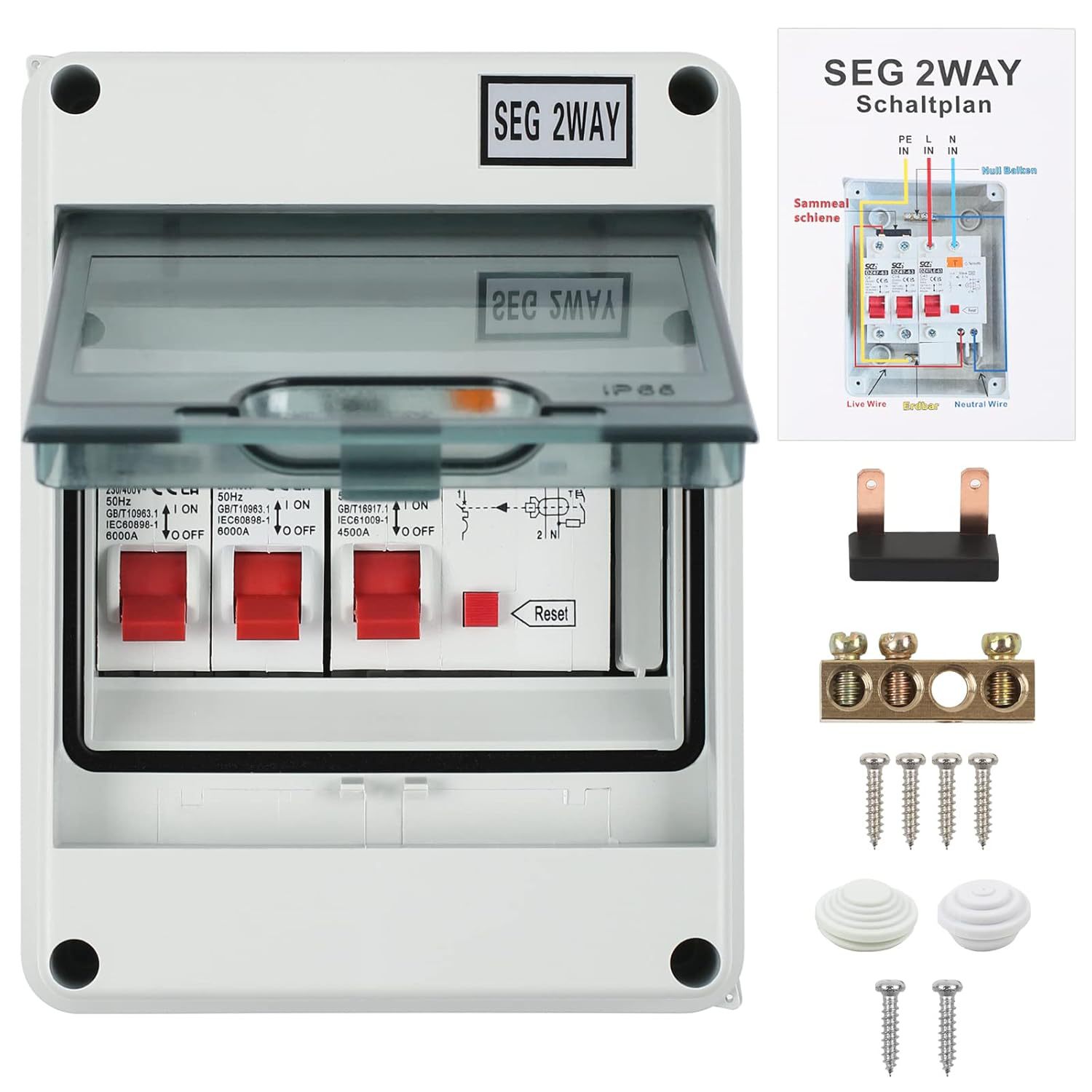 Sicherungskasten Aufputz 2 Wege Leistungsschalter, IP65 Unte