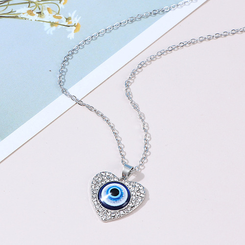 2pcs Turkish Devil Eye Necklace for women Dot Diamond Heart Shaped Blue evil Eyes beads Pendant Necklace Jewelry