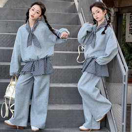 女童套装春秋款超好看女孩卫衣2026新款春季洋气女孩屁帘阔腿卫裤