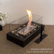 桌面酒精壁炉室内现代金属火炉黑色便携真火壁炉户外火炉跨境批发