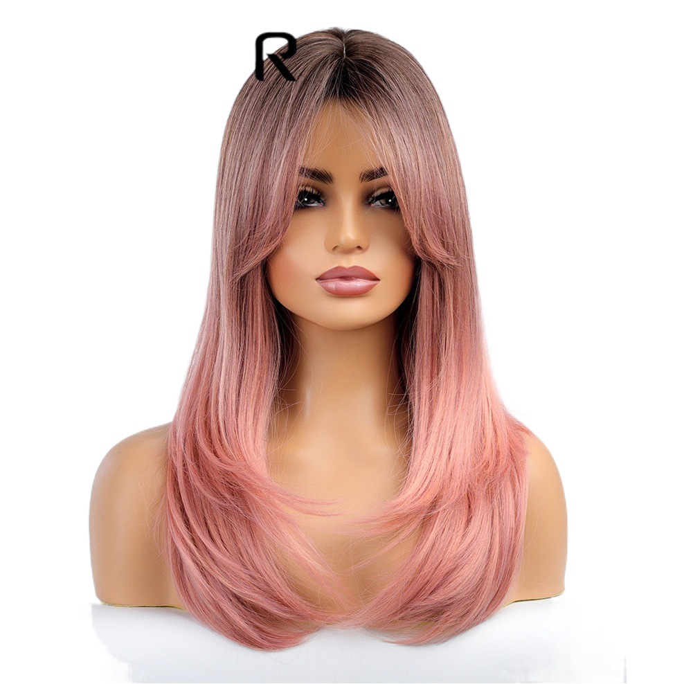 Amazon Comercio exterior estilo caliente ocho palabra flequillo gradiente Rosa Pelo Largo fábrica en stock Europa y los Estados Unidos