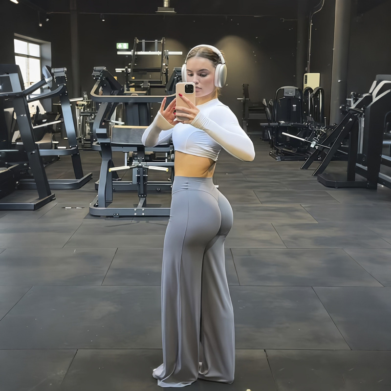 Foreign Trade Lulu Wide-Leg High-Waisted Yoga Pants, Naked-Feel Peach Butt Fitness Sports Pants, Women's Running Long Pants