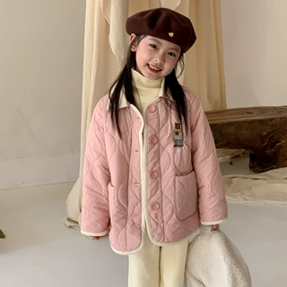 女童小熊绣花行棉外套2024深秋韩版童装儿童夹棉加厚保暖夹克衫