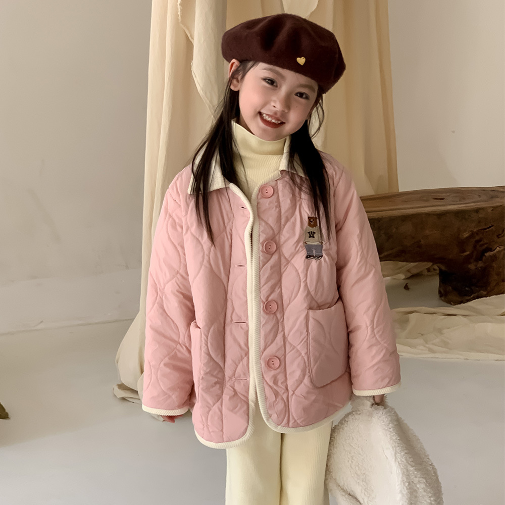 Oso de las niñas Chaqueta de algodón bordado 2023 otoño estilo coreano de los niños de algodón acolchado engrosada chaqueta caliente