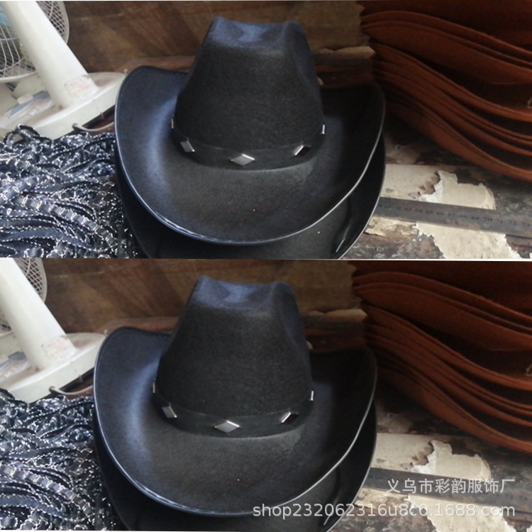 Fabricante directo de fieltro vaquero sombrero de estilo de cuero remaches decoración sombrero vaquero guapo sombrero vaquero occidental