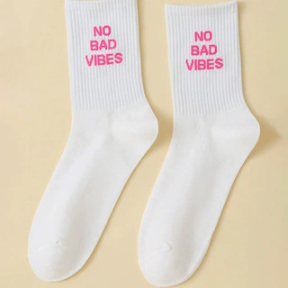 跨境爆款字母no bad vibes女袜时尚个性中筒袜诸暨袜子厂小单定制