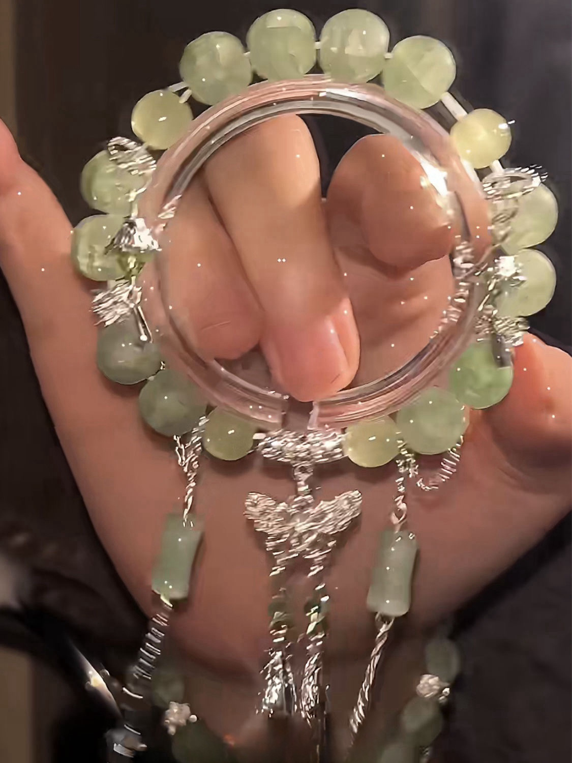 Green Bamboo Butterfly Beaded Bracelet