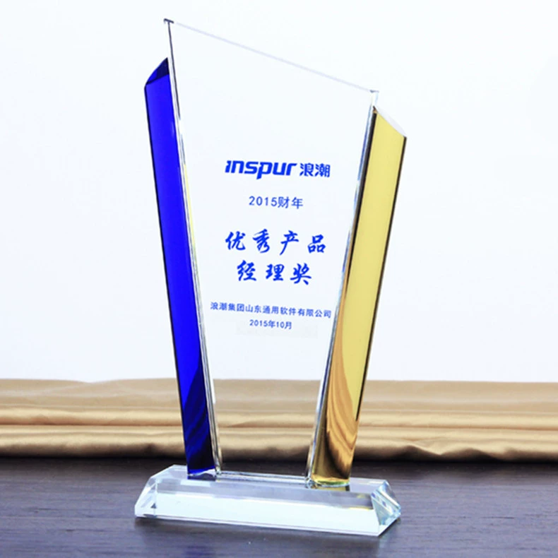 Фабрика оптовая продажа сине-белого желтого трофея хрустального трофея команда почетного марафона