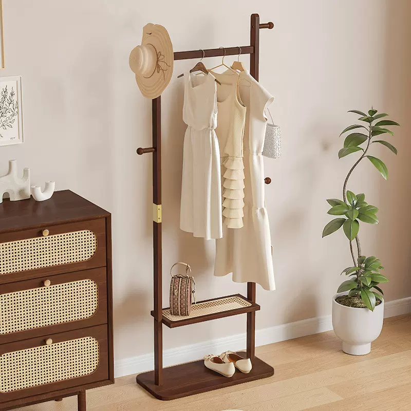 实木衣帽架落地式挂衣架置物架卧室落地卧室不占空间一体靠墙玄关
