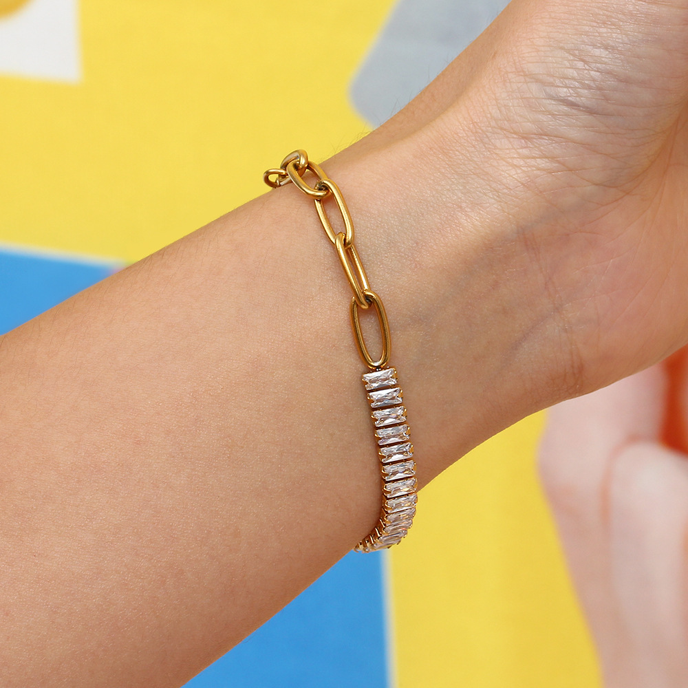 Fashion Square Stainless Steel Plating Inlay Zircon Bracelets Necklace