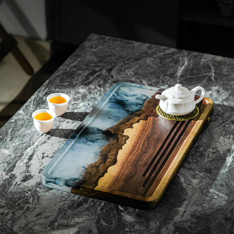 Bandeja de té drenaje del hogar pequeña bandeja de té juego de té Oficina simple ébano pequeña mesa de té de madera maciza bandeja de té