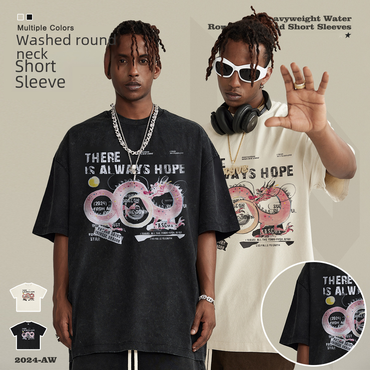 BE Men's Clothing | 2025 Summer American Trendy Brand Slogan Print Pure Cotton Oversize Heavy Loose Short Sleeve T-Shirt Men